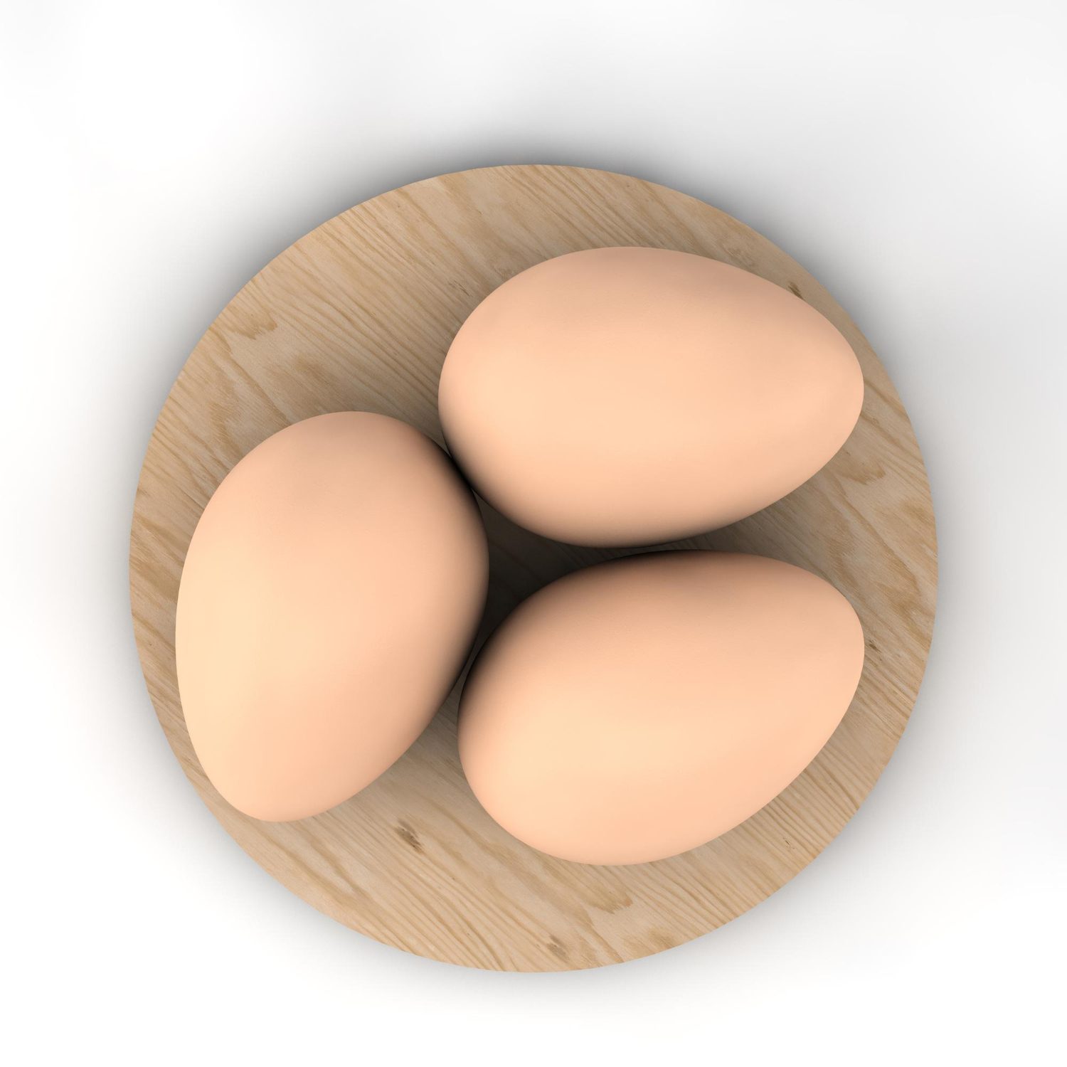 3d-render-three-chicken-eggs-round-wooden-board-isolated-white-background